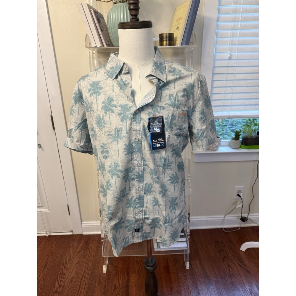 Salt Life Button Up Shirt Top Men's Large NWT New Palm Trees Hawaiian Style